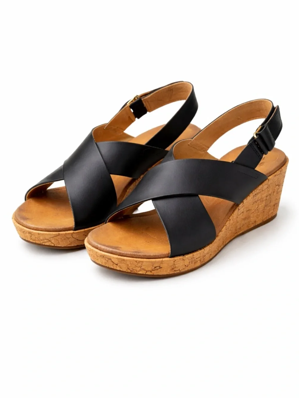 Clarks Collection Black Wedge Sandals Comfort Slingback Casual Size 7 - Picture 2 of 8